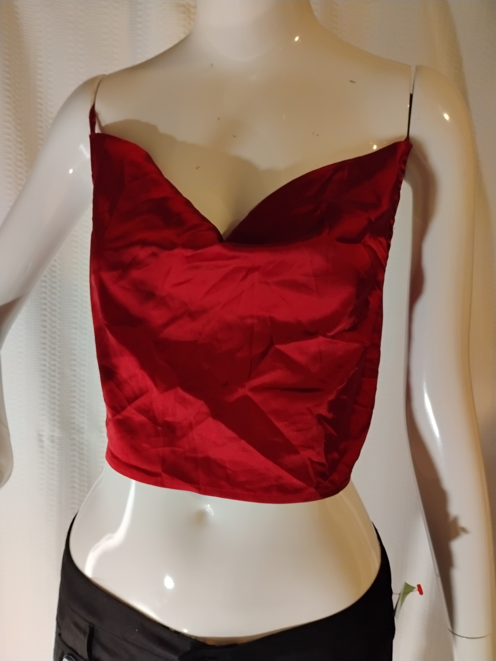 Red Satin Spaghetti Strap Crop Top Size L